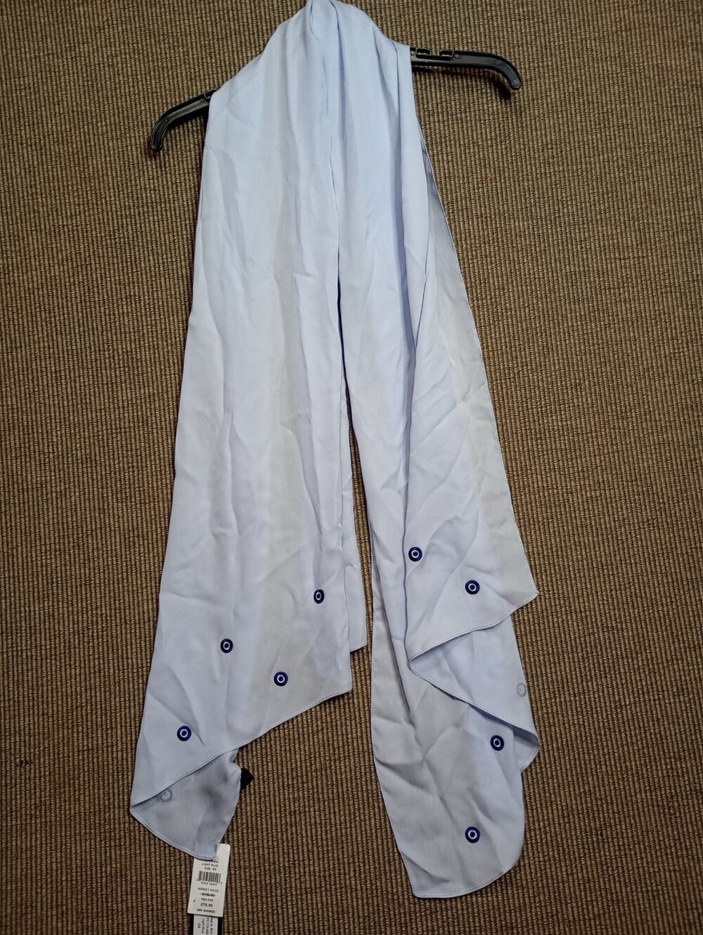 Carolyn Rowan 100% Silk Scarf Light Blue With Embroidery NWT $195.00